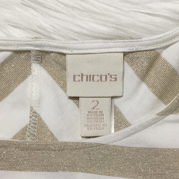 Chico’s Shimmer Striped Tee, Ecru/Gold, 2 - Picture 6 of 9